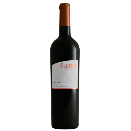 A bottle of Pillitteri Cabernet Franc red wine, featuring a dark glass bottle with a copper-colored foil capsule and a white label with orange and gray text, set against a plain white background.